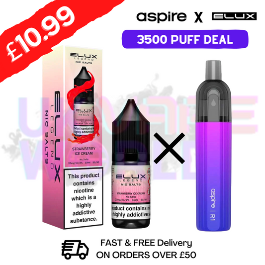Erdbeereiscreme ELUX LEGEND Salz 3500 Puffs x Aspire Einwegset