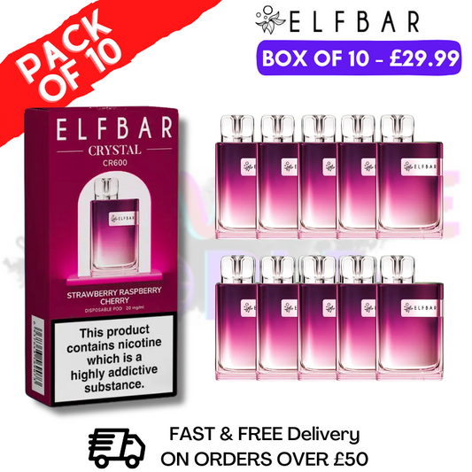 Elf Bar Crystal 600puff - Strawberry Raspberry Cherry Box of 10