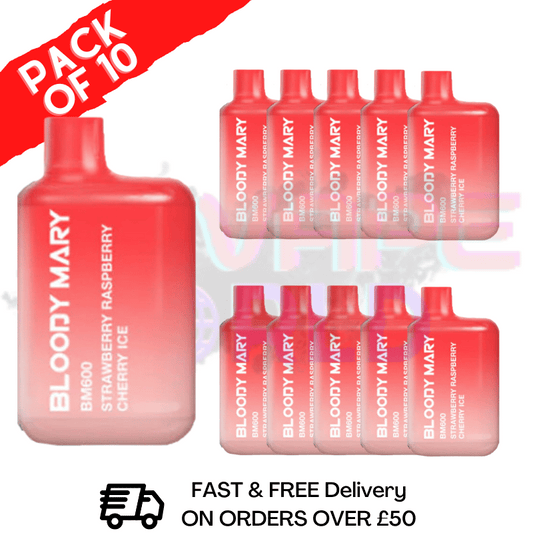 Erdbeer-Himbeer-Kirsch-Eis – Bloody Mary (600 Puffs), 10er-Packung