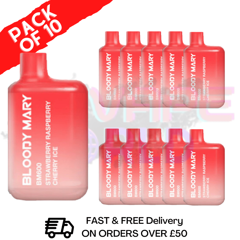 Erdbeer-Himbeer-Kirsch-Eis – Bloody Mary (600 Puffs), 10er-Packung