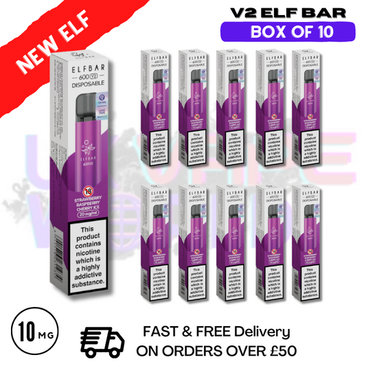 Elf Bar NEU V2 600 Puffs - Erdbeer-Himbeer-Kirsche ICE 10er-Packung
