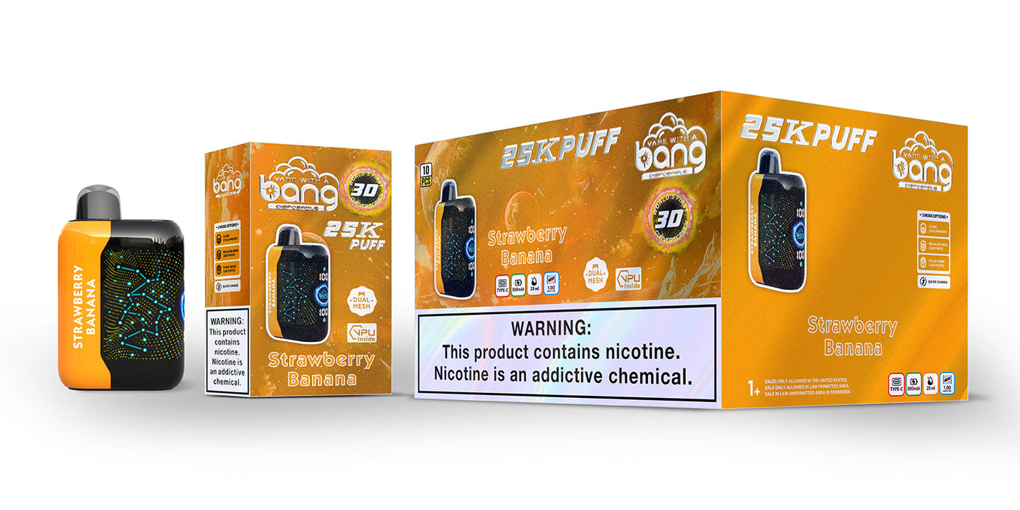 Bang starry 25000 puffs Disposable Vape-850mAh Battery. 30ml E-liquid. Multiple Nicotine 16 Flavors
