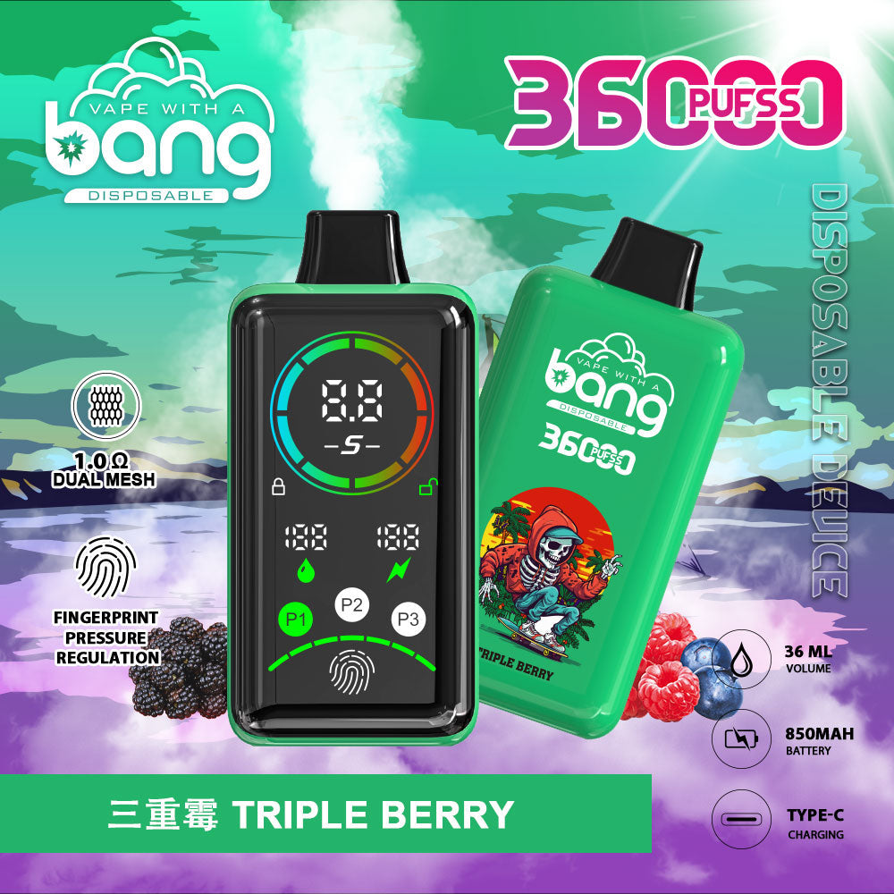 Bang 36000 Power Disposable Vape – 850mAh Battery. 36mL E-Liquid. 0% to 5% Nicotine Options 12 Flavors