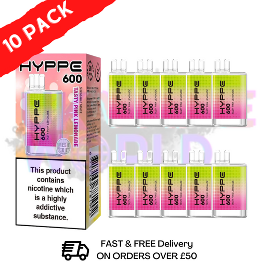 Leckere Pink Lemonade HYPPE BAR Puffs, 600 Stück, 10 Einwegriegel