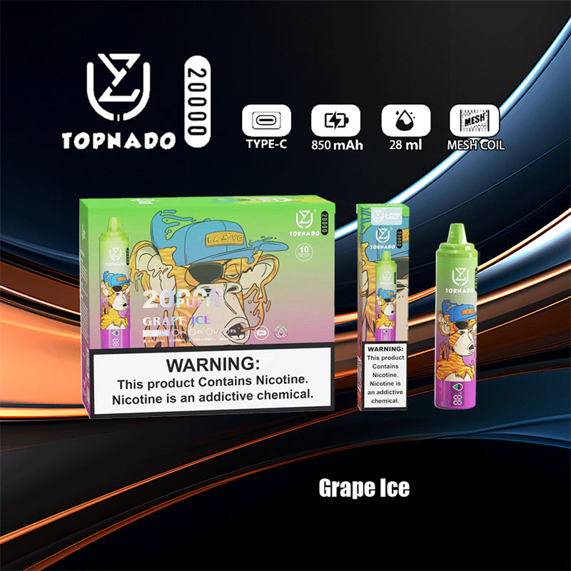 Disposable Vape UZY Tornado 20000 Puffs 0% 2% 3% 5% Nicotine LED Display New Electronic Cigarette Pen