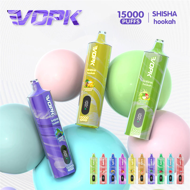 Disposable Vape Pen Vopk Shisha 15000puffs Digital Screen Rechargeable Type-C Preheat 600mAh Battery