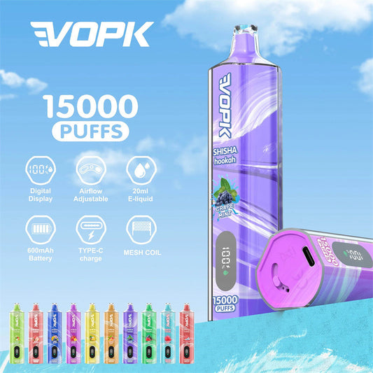Vopk Shisha Hookah, 15000 Züge, Einweg-E-Zigarette mit Display 