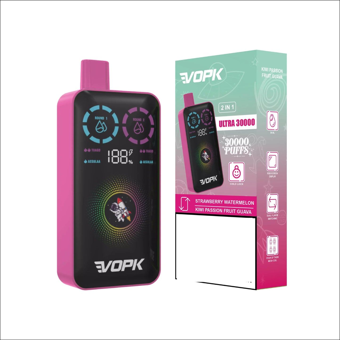 VOPK ULTRA 30000 Puffs Double Tastes Digital Screen Bulk Buy Rechargeable Disposable Vapes Wholesale