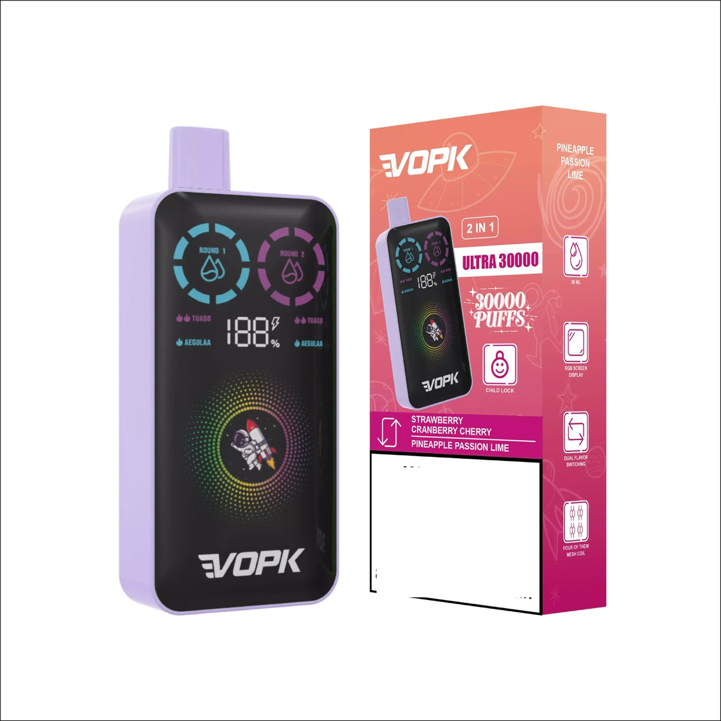 VOPK ULTRA 30000 Puffs Double Tastes Digital Screen Bulk Buy Rechargeable Disposable Vapes Wholesale