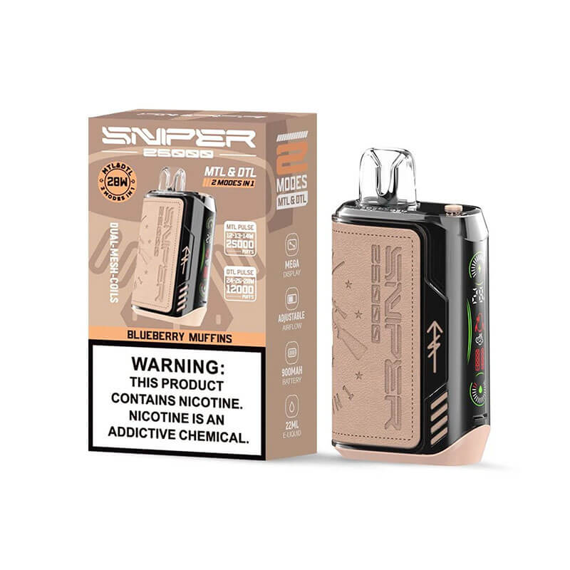 Vapmod Sniper E-Zigarette für 25.000 Züge – 20 ml E-Liquid, 5 % Nikotin, 12 Geschmacksrichtungen