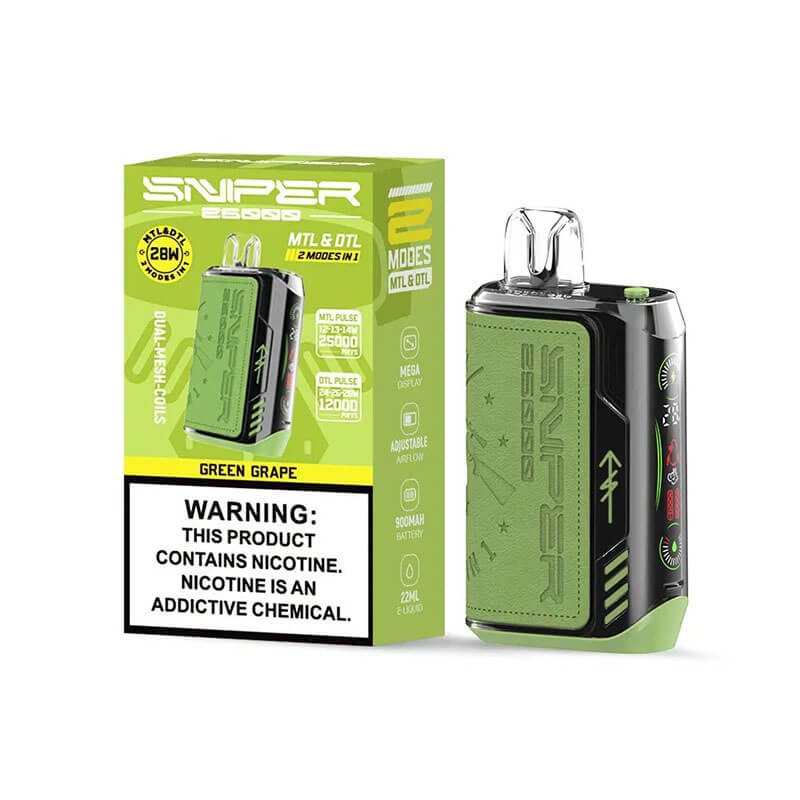 Vapmod Sniper E-Zigarette für 25.000 Züge – 20 ml E-Liquid, 5 % Nikotin, 12 Geschmacksrichtungen