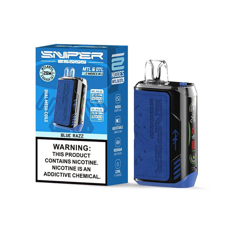 Vapmod Sniper E-Zigarette für 25.000 Züge – 20 ml E-Liquid, 5 % Nikotin, 12 Geschmacksrichtungen