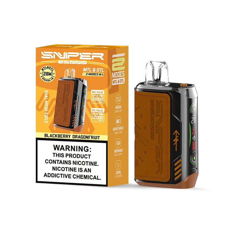 Vapmod Sniper E-Zigarette für 25.000 Züge – 20 ml E-Liquid, 5 % Nikotin, 12 Geschmacksrichtungen