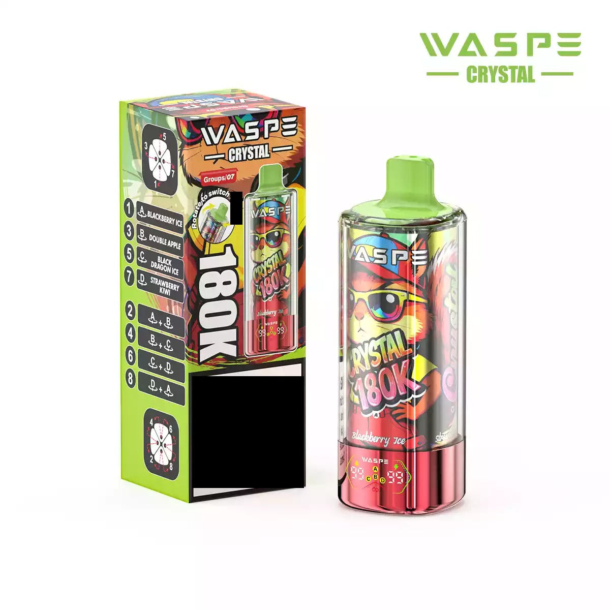 WASPE 8-in-1 Taste  Crystal 180000 Puffs 180K Disposable Vapes Wholesale Bulk Buy Rechargeable LED Screen