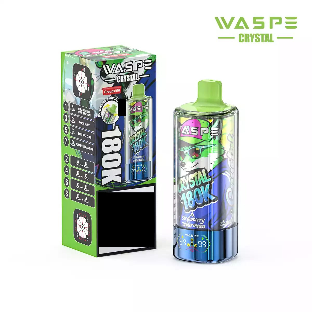 WASPE 8-in-1 Taste  Crystal 180000 Puffs 180K Disposable Vapes Wholesale Bulk Buy Rechargeable LED Screen