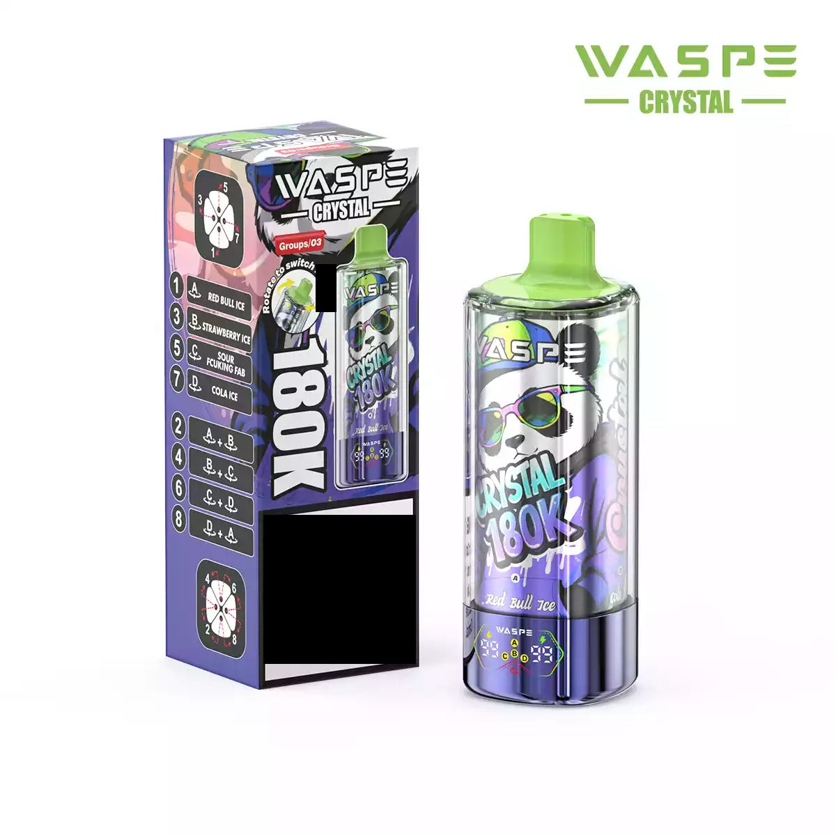 WASPE 8-in-1 Taste  Crystal 180000 Puffs 180K Disposable Vapes Wholesale Bulk Buy Rechargeable LED Screen