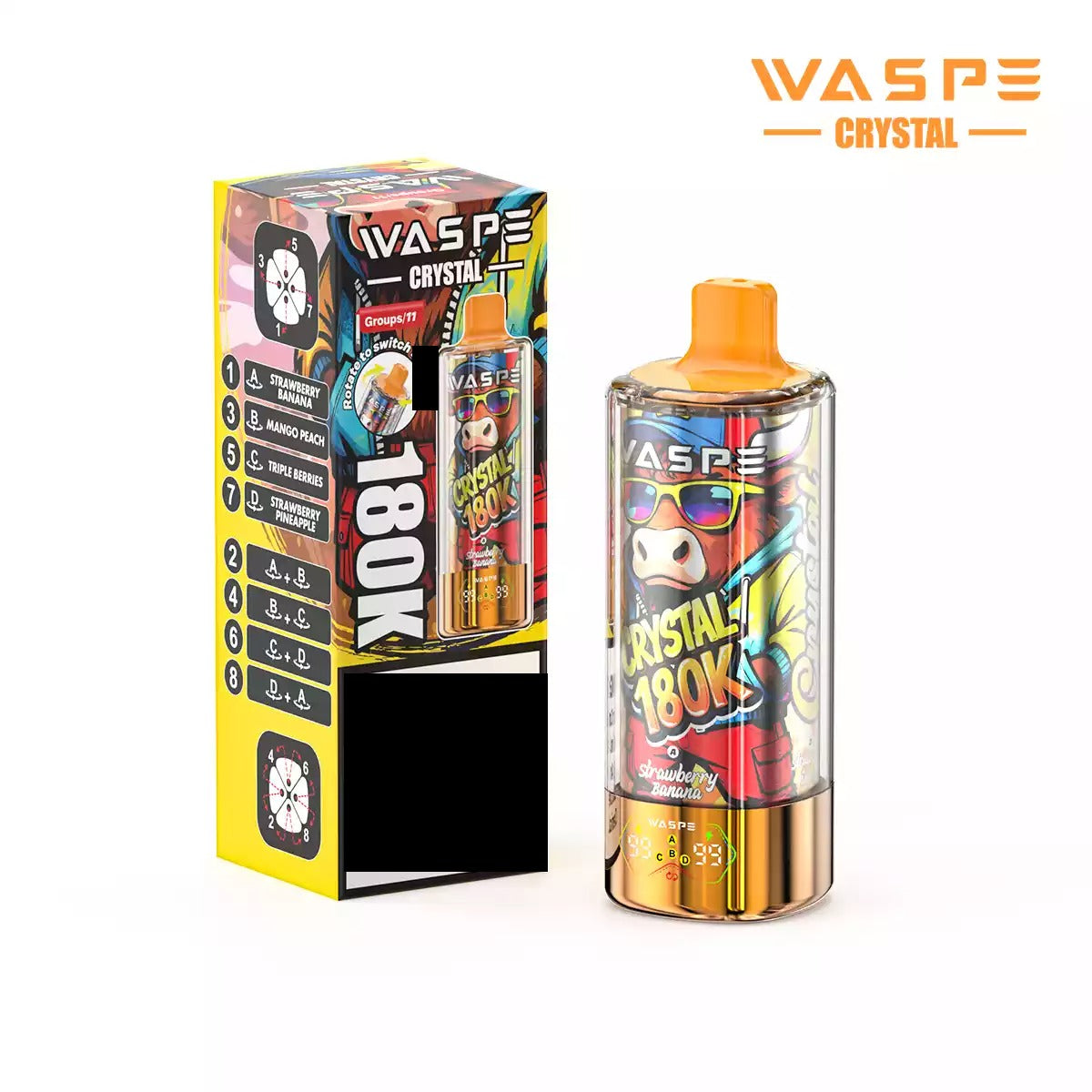 WASPE 8-in-1 Taste  Crystal 180000 Puffs 180K Disposable Vapes Wholesale Bulk Buy Rechargeable LED Screen