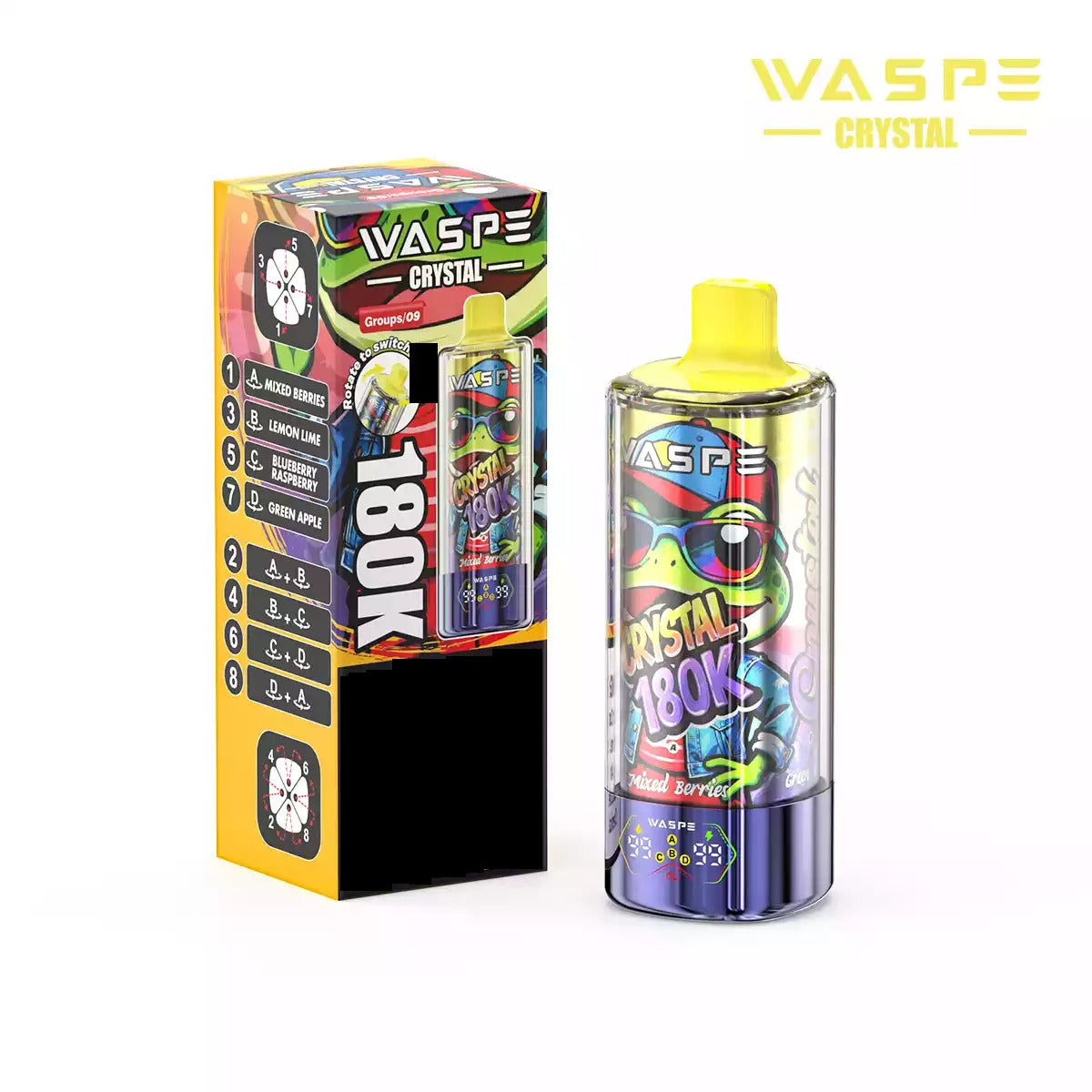 WASPE 8-in-1 Taste  Crystal 180000 Puffs 180K Disposable Vapes Wholesale Bulk Buy Rechargeable LED Screen