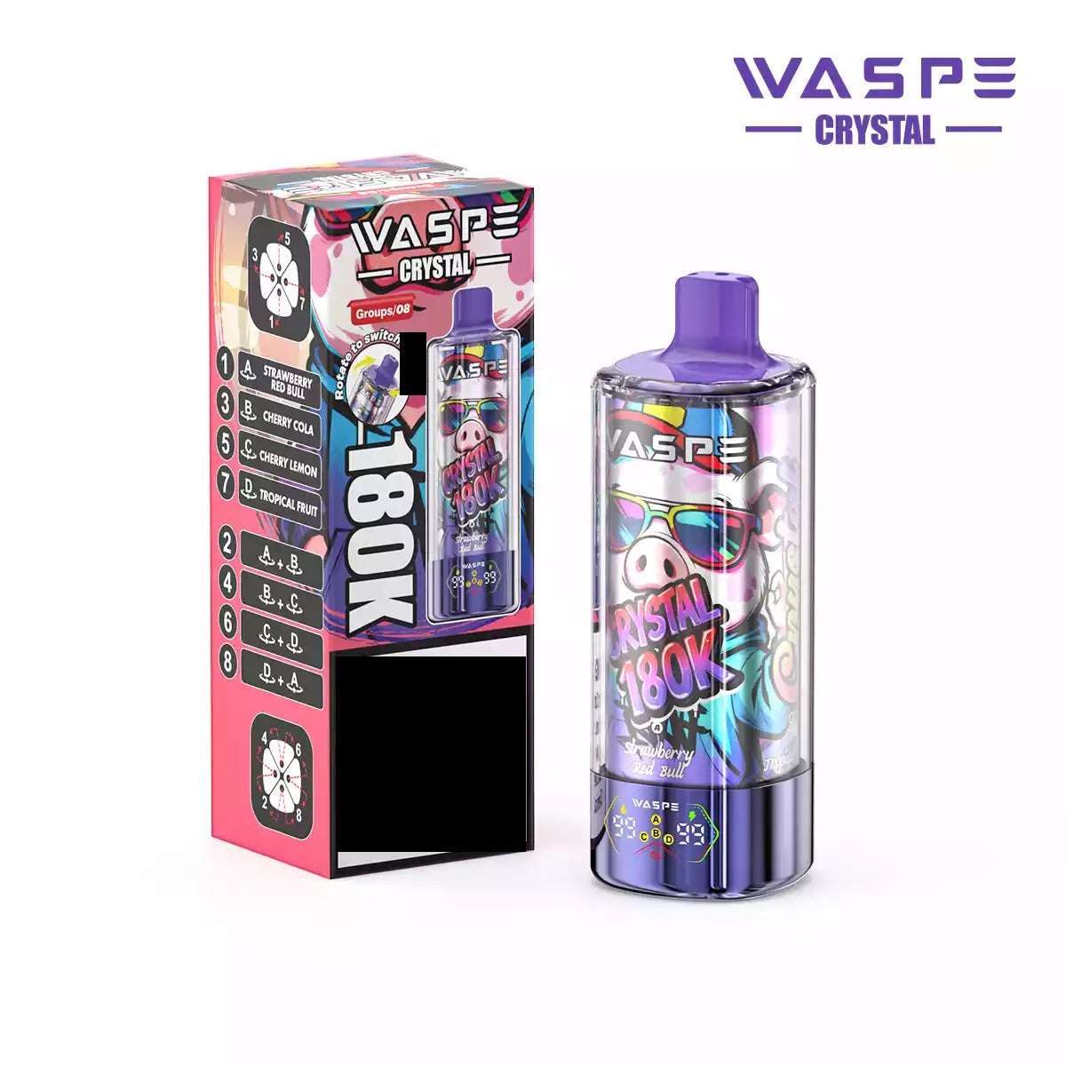 WASPE 8-in-1 Taste  Crystal 180000 Puffs 180K Disposable Vapes Wholesale Bulk Buy Rechargeable LED Screen