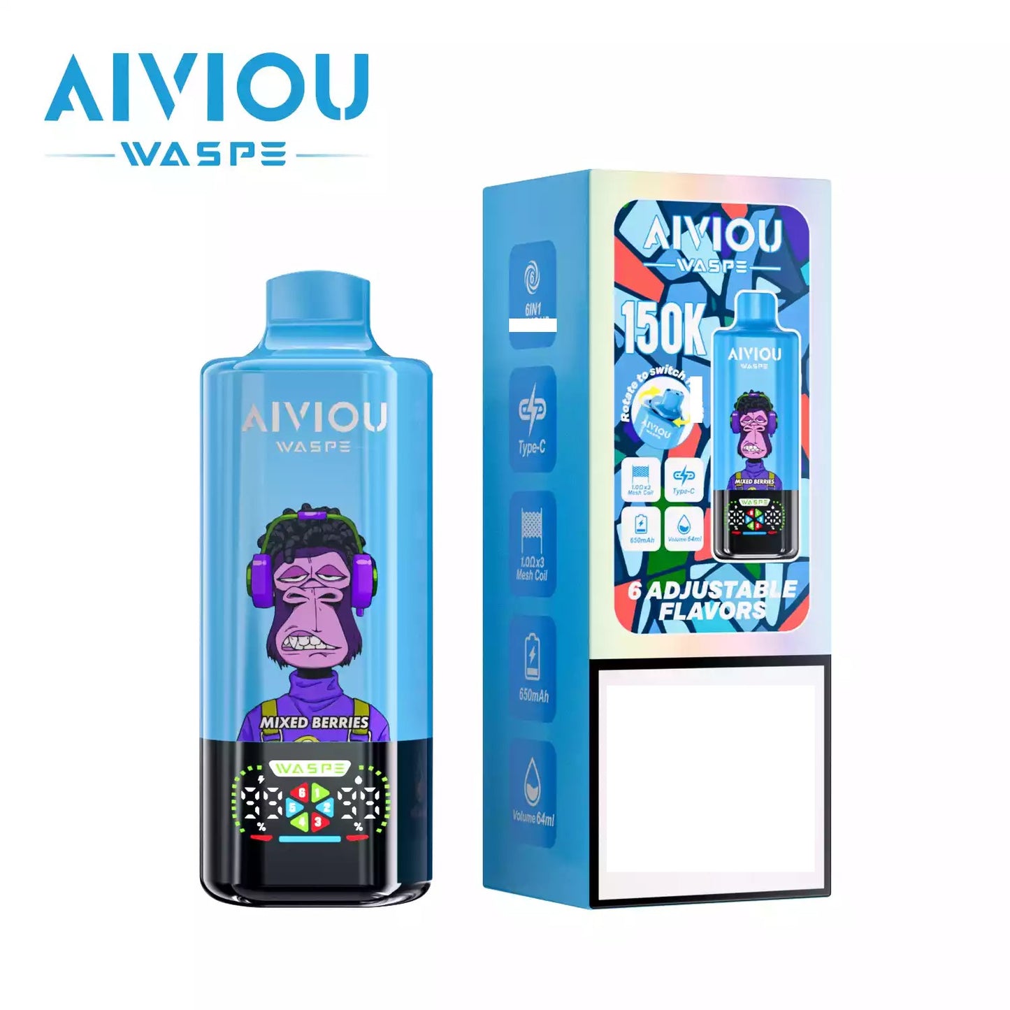 WASPE AIVIOU 150000 Puffs Six Tastes Bulk Buy Rechargeable Disposable Vapes Wholesale