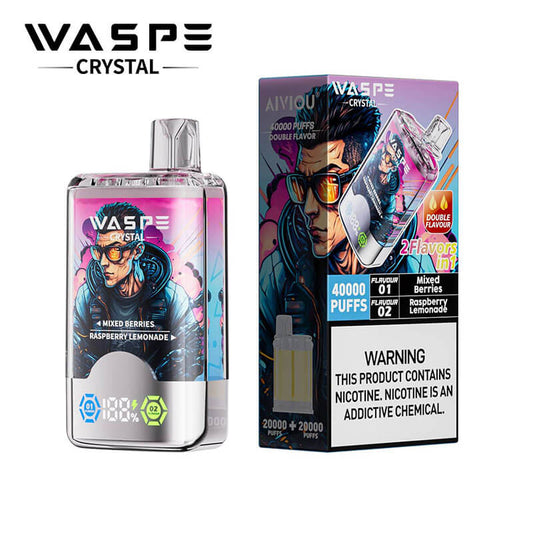 WASPE Crystal 40000 Puffs Vape - 32ml E-liquid, 0%-5% Nicotine, 12 Dual Flavors