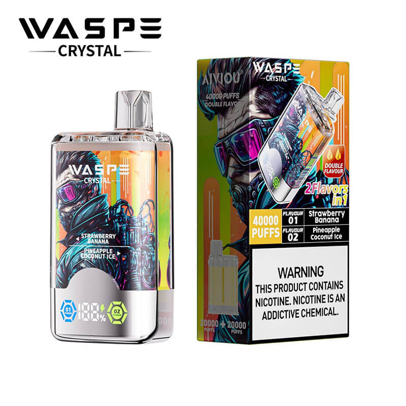 WASPE Crystal 40000 Puffs Vape - 32ml E-liquid, 0%-5% Nicotine, 12 Dual Flavors