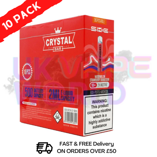Wassermelone-Erdbeer-Kaugummi - Crystal Bar Puffs 600 SKE, 10er-Packung - 26,99 £