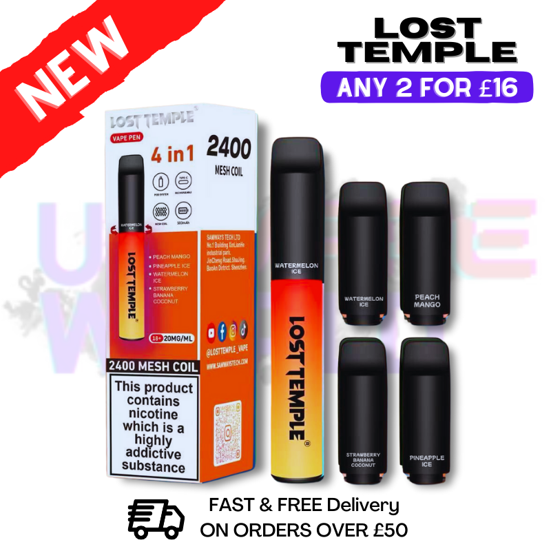 Lost Temple 2400 Puff Bar 4-in-1 Einweg-Vape-Pen-Set