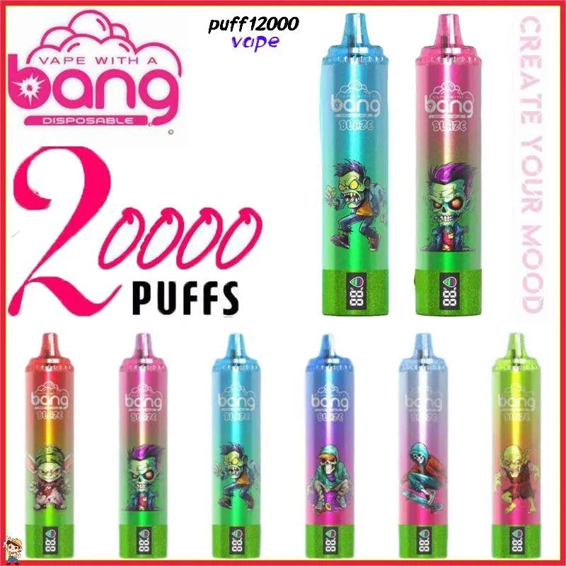 Bang Blaze Disposable Vape 20000 Puffs E Cigarette Pod Puff 20k Smart Screen Display Vaper-1000mAh Battery. 26ml E-liquid. Multiple Nicotine 12 Flavors