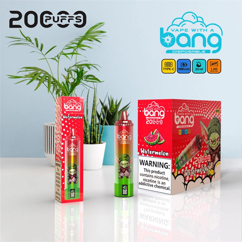 Bang Blaze Disposable Vape 20000 Puffs E Cigarette Pod Puff 20k Smart Screen Display Vaper-1000mAh Battery. 26ml E-liquid. Multiple Nicotine 12 Flavors