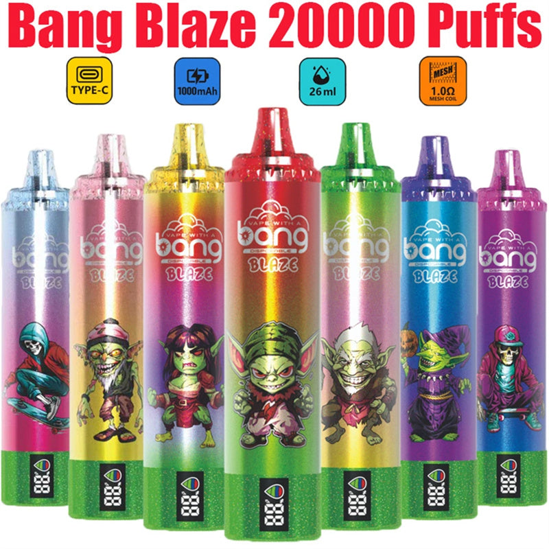 Bang Blaze Disposable Vape 20000 Puffs E Cigarette Pod Puff 20k Smart Screen Display Vaper-1000mAh Battery. 26ml E-liquid. Multiple Nicotine 12 Flavors