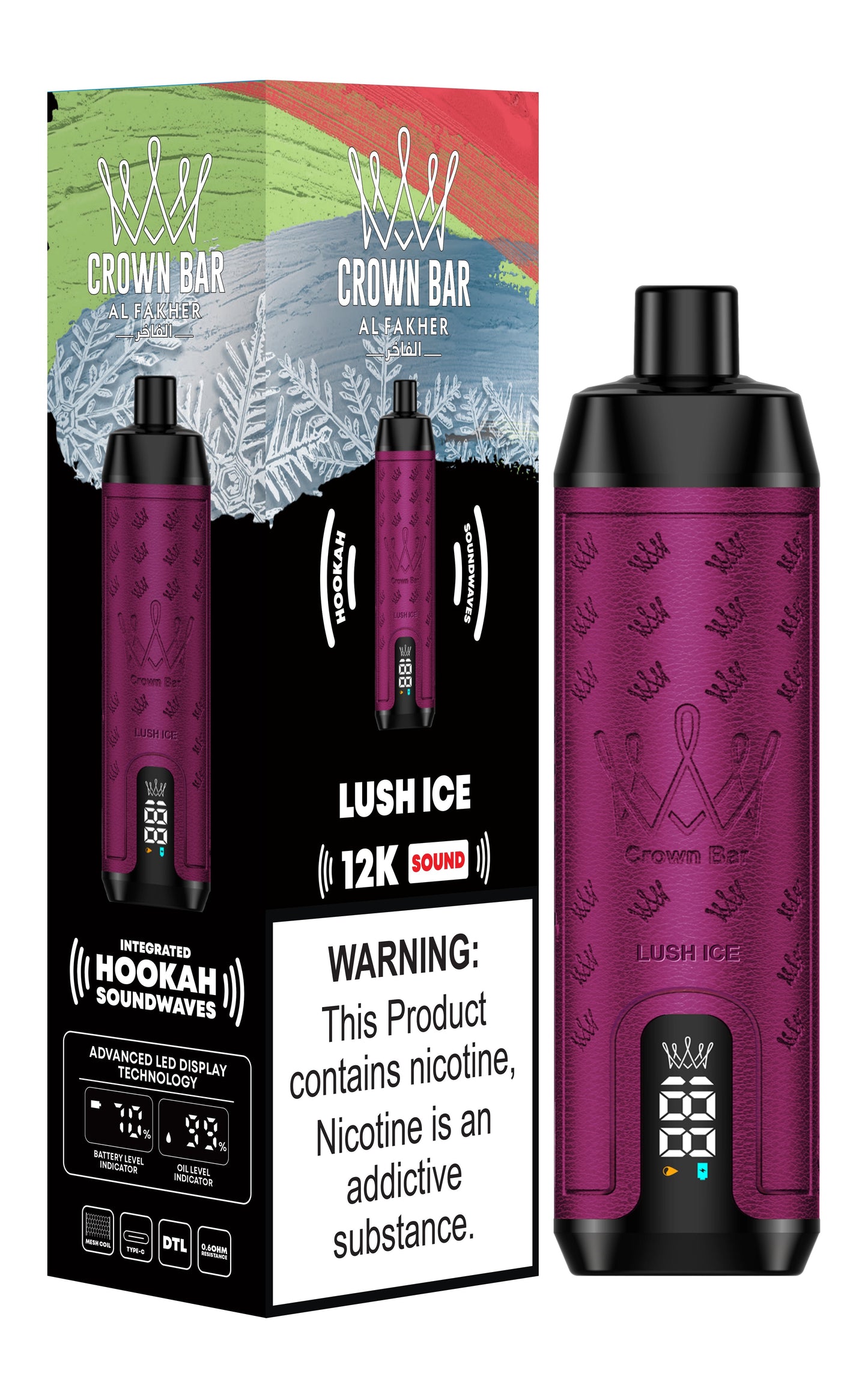 Al Fakher 12000 Puffs Disposable Vape with Integrated Hookah Soundwaves - Al Fakher Crown Bar 12k Puffs Vape