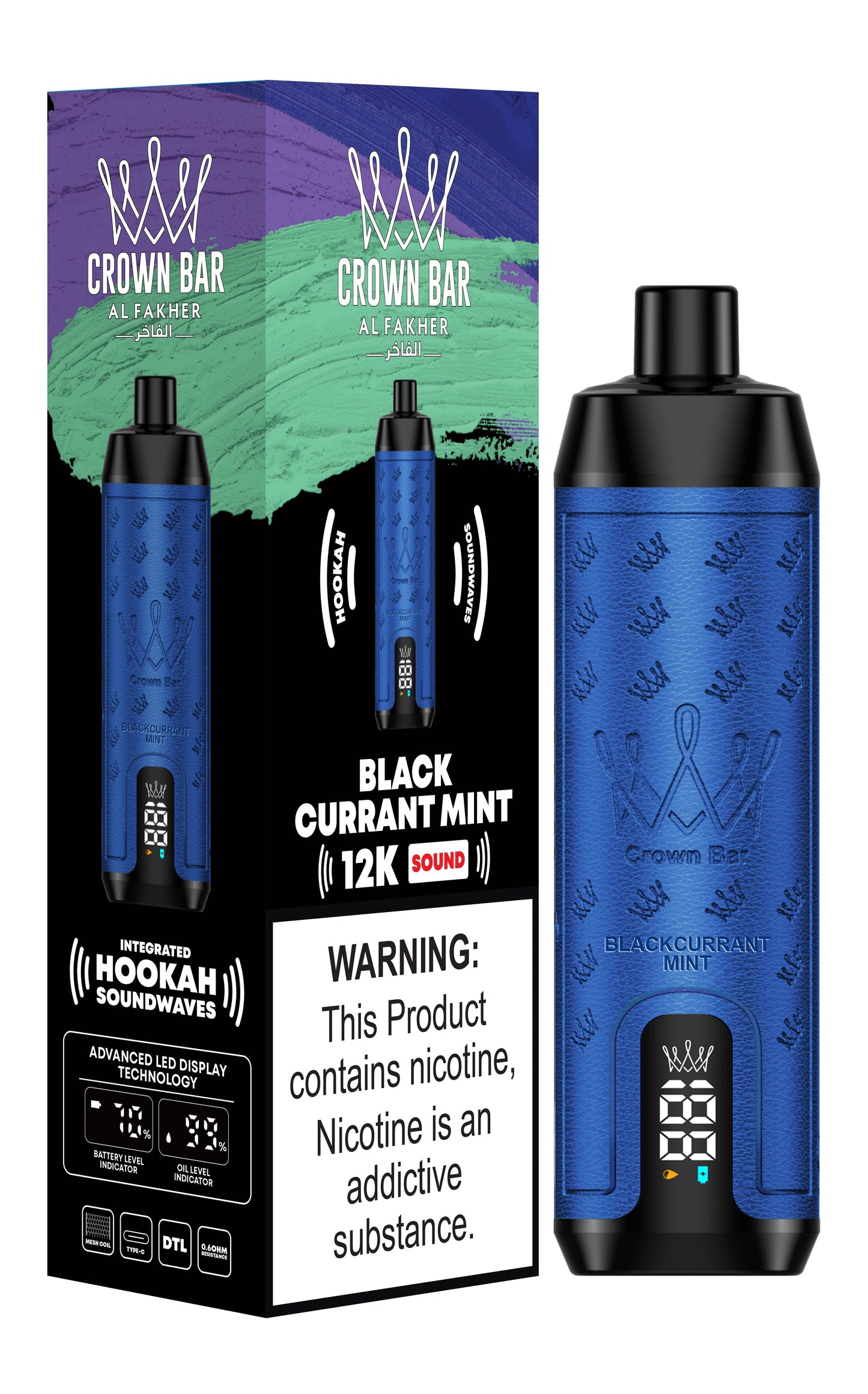 Al Fakher 12000 Puffs Disposable Vape with Integrated Hookah Soundwaves - Al Fakher Crown Bar 12k Puffs Vape