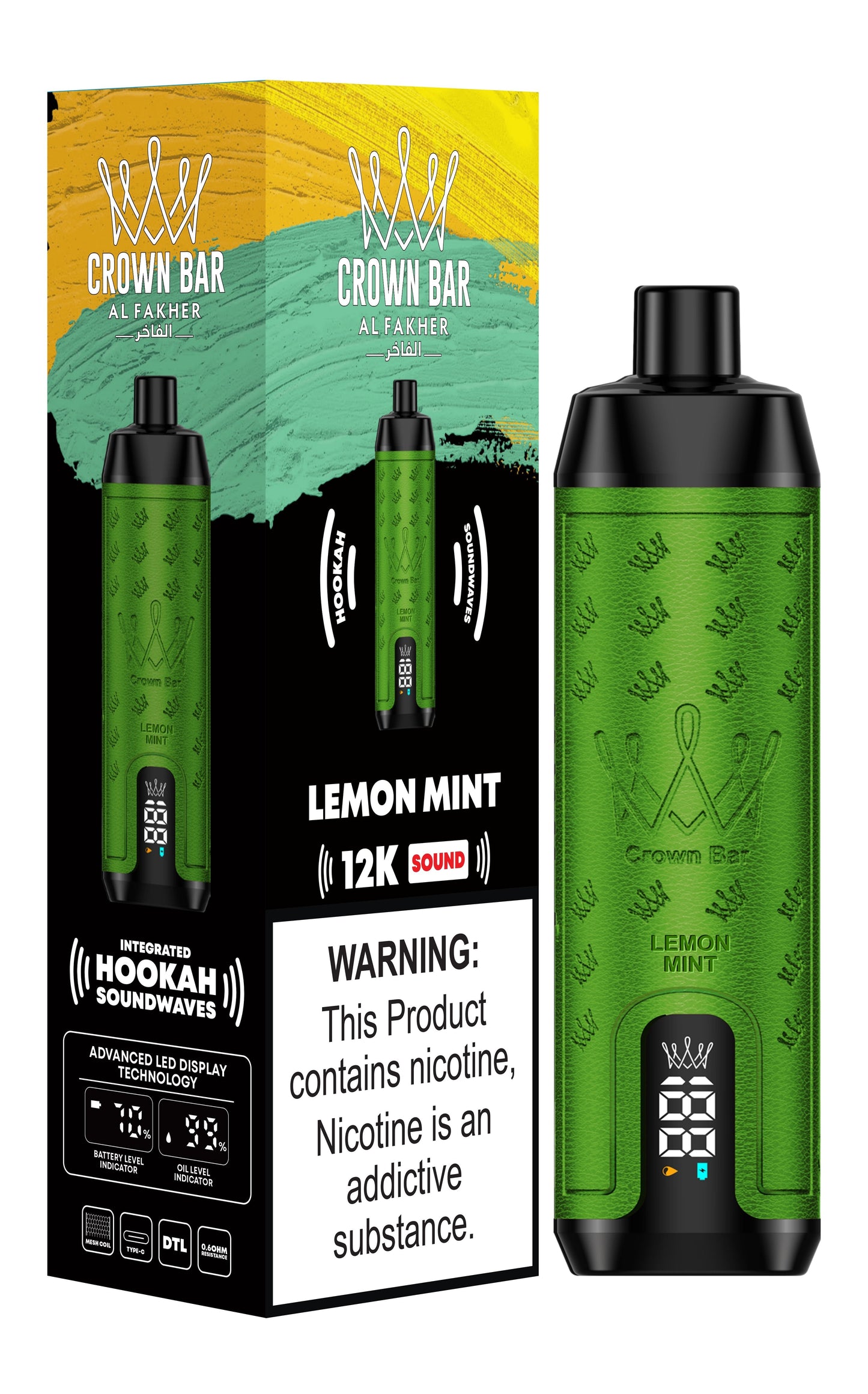 Al Fakher 12000 Puffs Disposable Vape with Integrated Hookah Soundwaves - Al Fakher Crown Bar 12k Puffs Vape