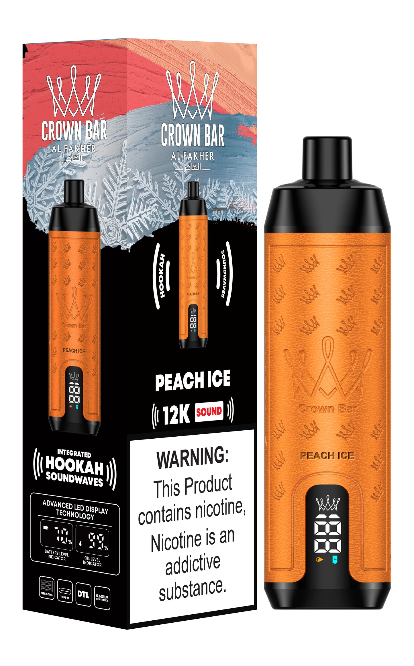 Al Fakher 12000 Puffs Disposable Vape with Integrated Hookah Soundwaves - Al Fakher Crown Bar 12k Puffs Vape