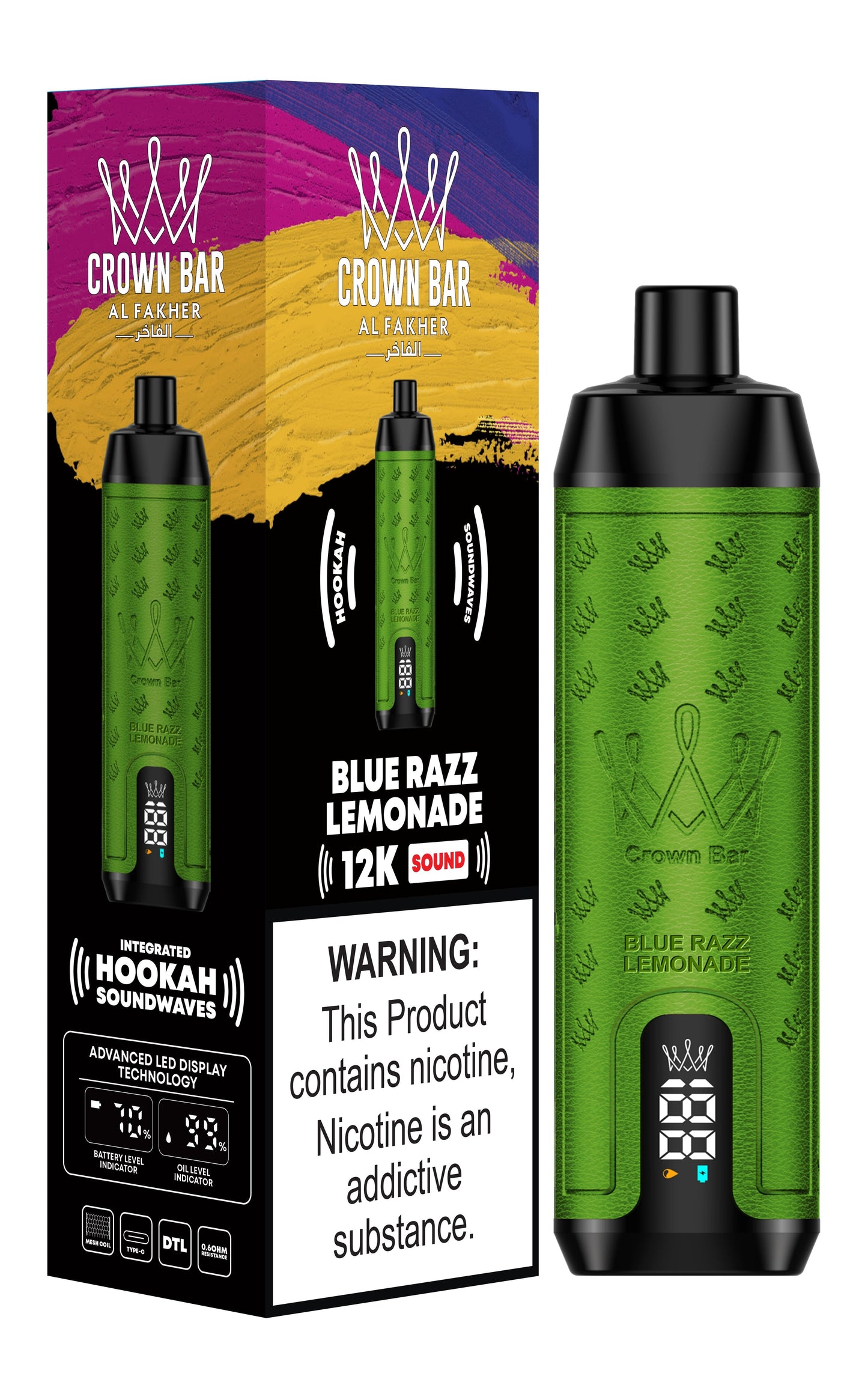 Al Fakher 12000 Puffs Disposable Vape with Integrated Hookah Soundwaves - Al Fakher Crown Bar 12k Puffs Vape