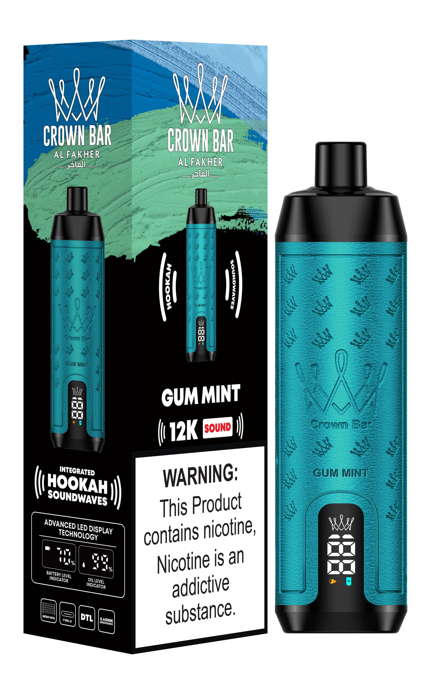Al Fakher 12000 Puffs Disposable Vape with Integrated Hookah Soundwaves - Al Fakher Crown Bar 12k Puffs Vape