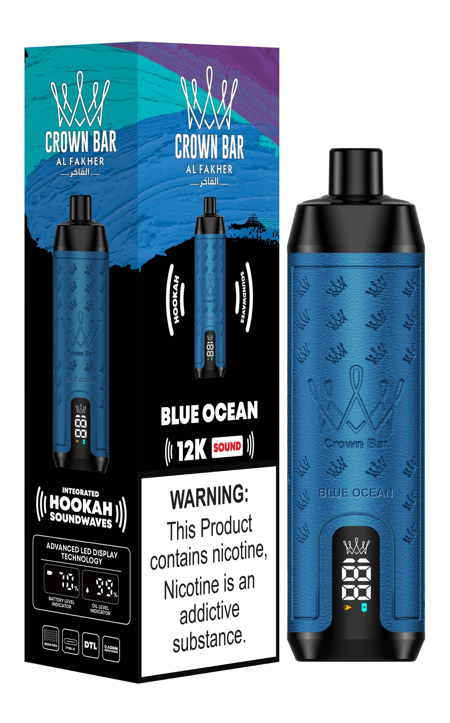 Al Fakher 12000 Puffs Disposable Vape with Integrated Hookah Soundwaves - Al Fakher Crown Bar 12k Puffs Vape