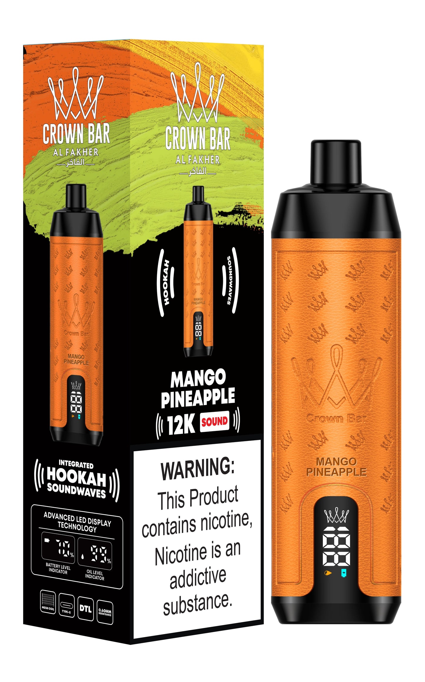 Al Fakher 12000 Puffs Disposable Vape with Integrated Hookah Soundwaves - Al Fakher Crown Bar 12k Puffs Vape