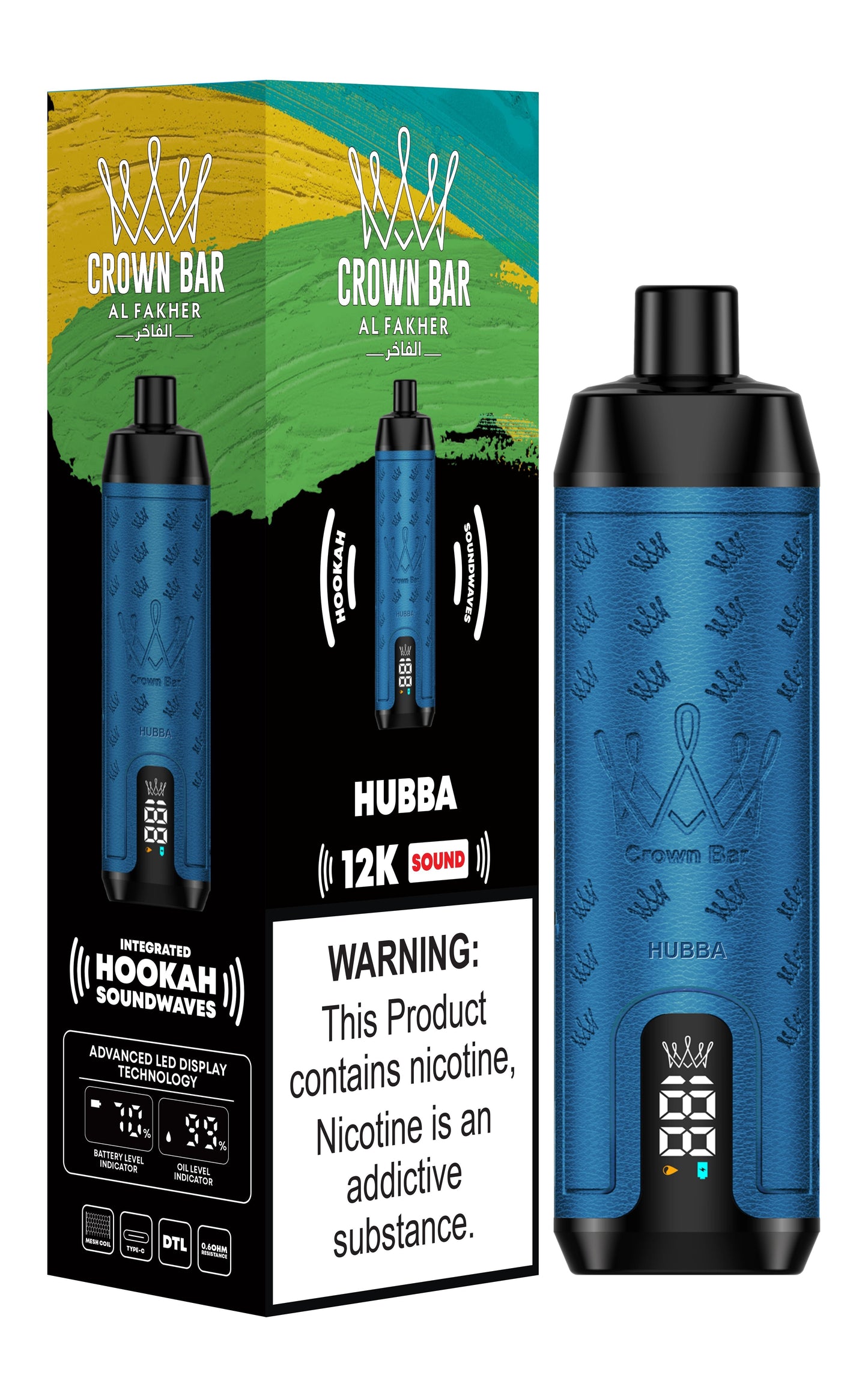 Al Fakher 12000 Puffs Disposable Vape with Integrated Hookah Soundwaves - Al Fakher Crown Bar 12k Puffs Vape