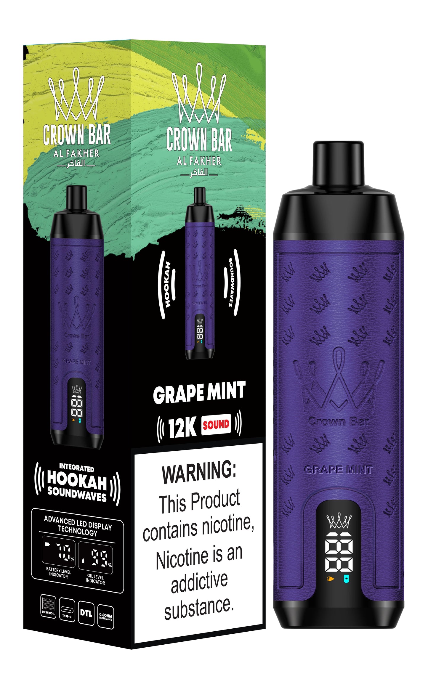 Al Fakher 12000 Puffs Disposable Vape with Integrated Hookah Soundwaves - Al Fakher Crown Bar 12k Puffs Vape