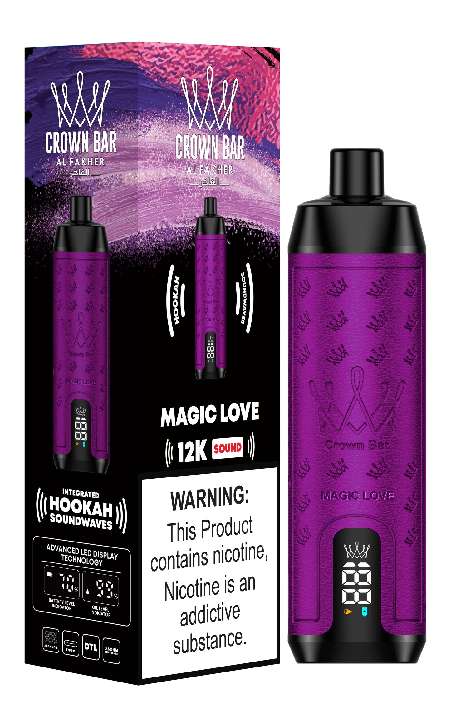 Al Fakher 12000 Puffs Disposable Vape with Integrated Hookah Soundwaves - Al Fakher Crown Bar 12k Puffs Vape