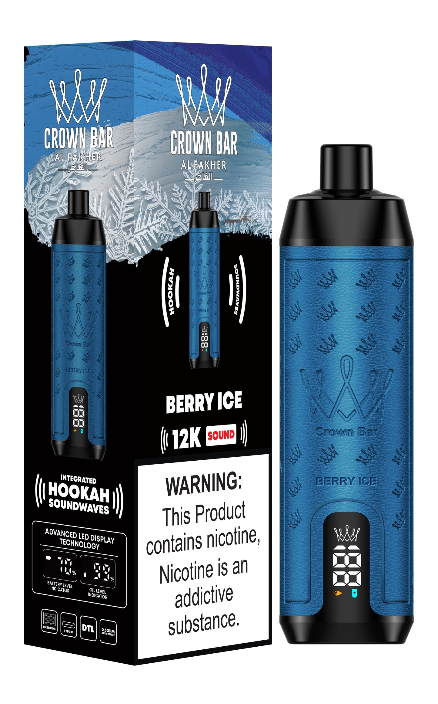 Al Fakher 12000 Puffs Disposable Vape with Integrated Hookah Soundwaves - Al Fakher Crown Bar 12k Puffs Vape