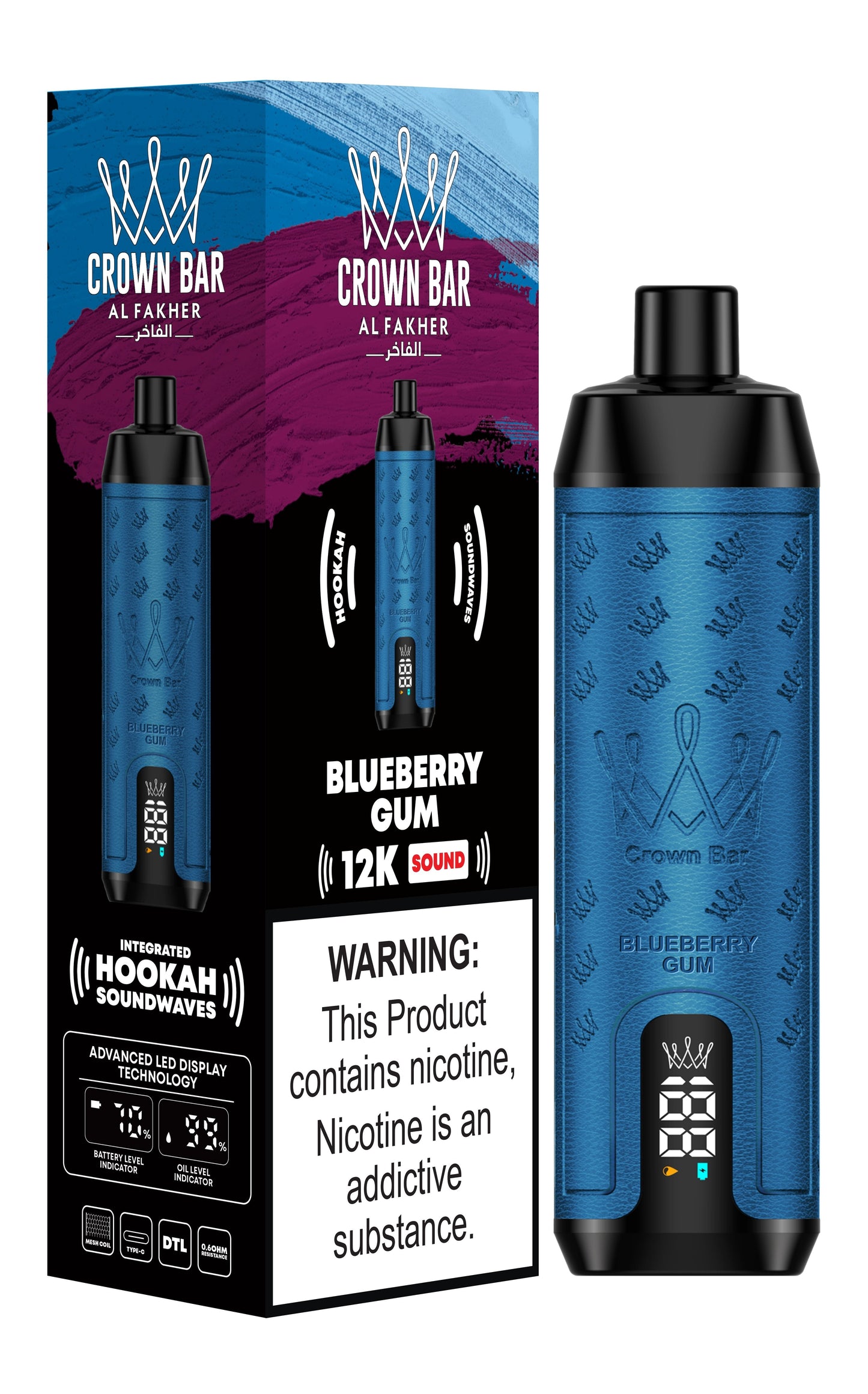 Al Fakher 12000 Puffs Disposable Vape with Integrated Hookah Soundwaves - Al Fakher Crown Bar 12k Puffs Vape