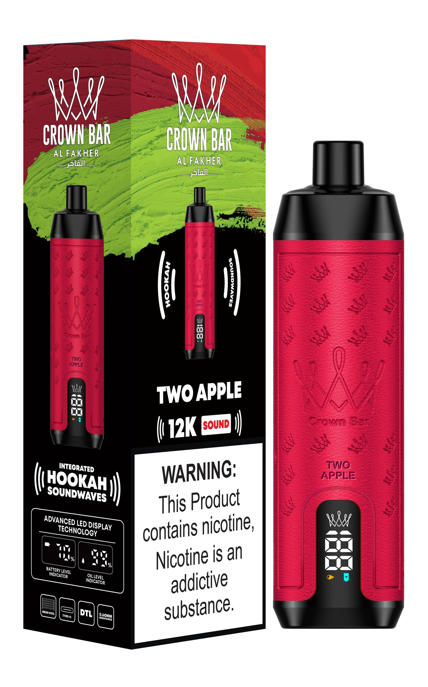 Al Fakher 12000 Puffs Disposable Vape with Integrated Hookah Soundwaves - Al Fakher Crown Bar 12k Puffs Vape