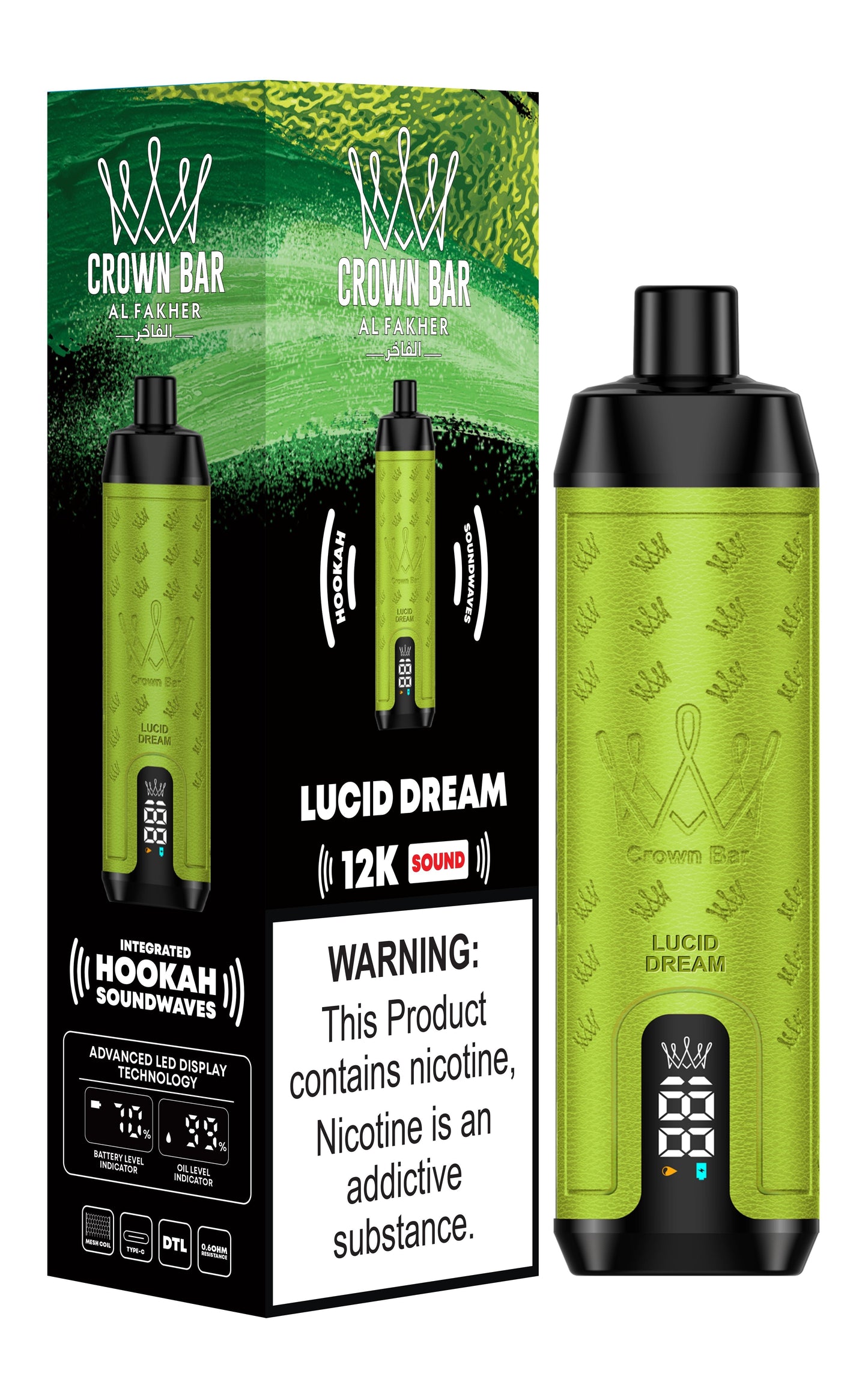Al Fakher 12000 Puffs Disposable Vape with Integrated Hookah Soundwaves - Al Fakher Crown Bar 12k Puffs Vape