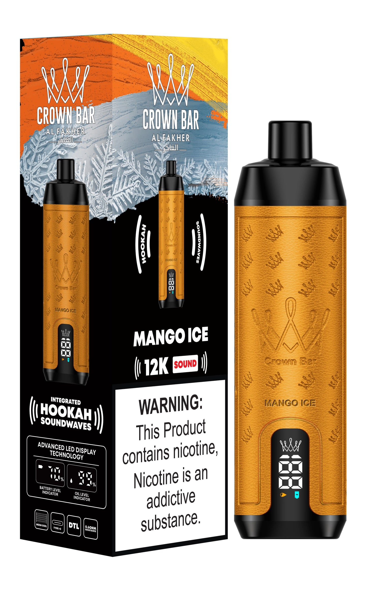 Al Fakher 12000 Puffs Disposable Vape with Integrated Hookah Soundwaves - Al Fakher Crown Bar 12k Puffs Vape
