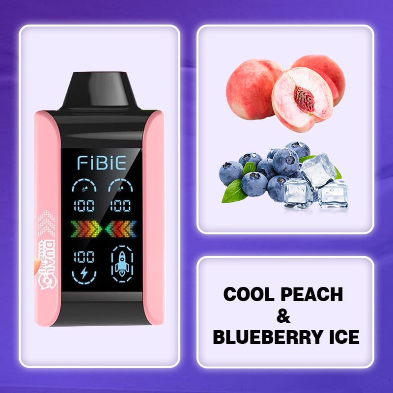 EISKÜHLER PFIRSICH &amp; BLAUBEERE - FIBIE 15000 Einweg-E-Zigaretten mit zwei Geschmacksrichtungen (15000 ZÜGE) 