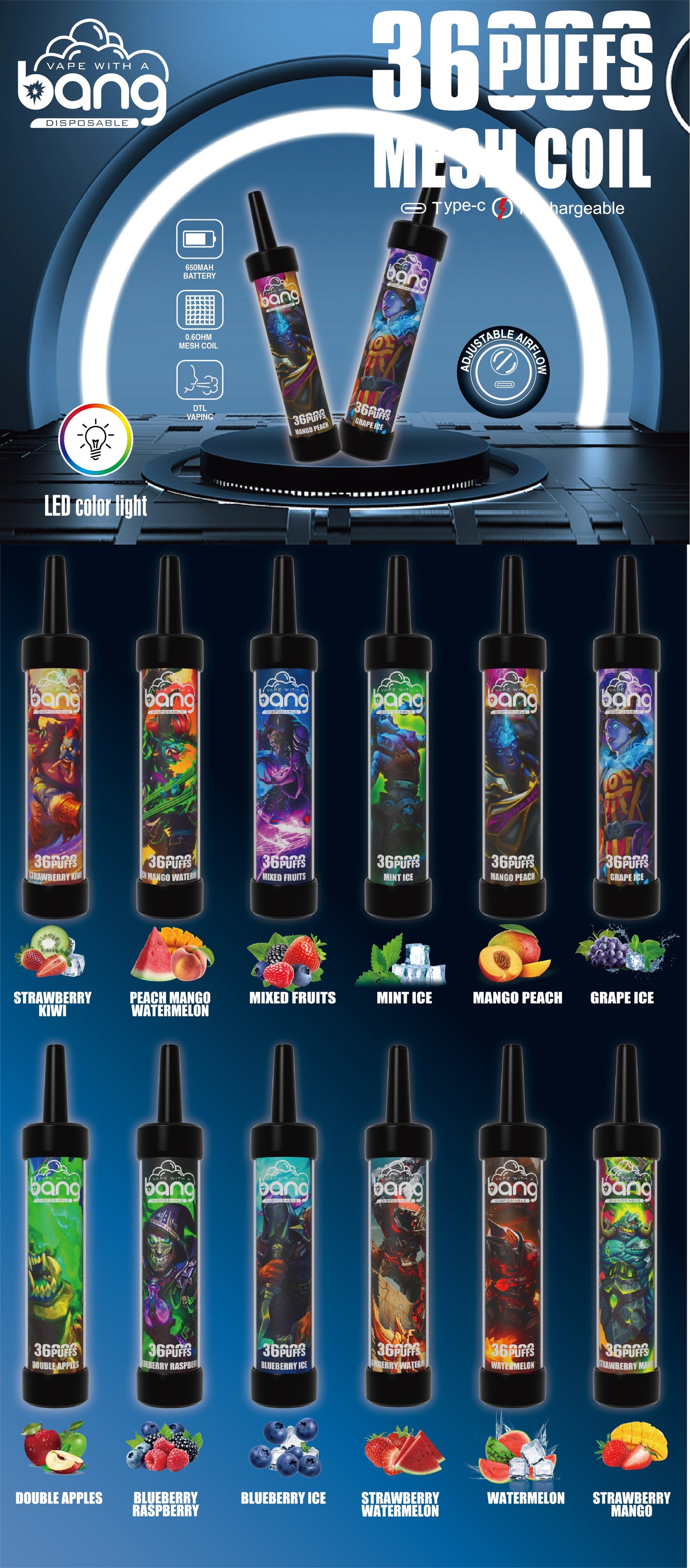 Bang 36000 Puffs Disposable Vape 850mah 12 Flavors