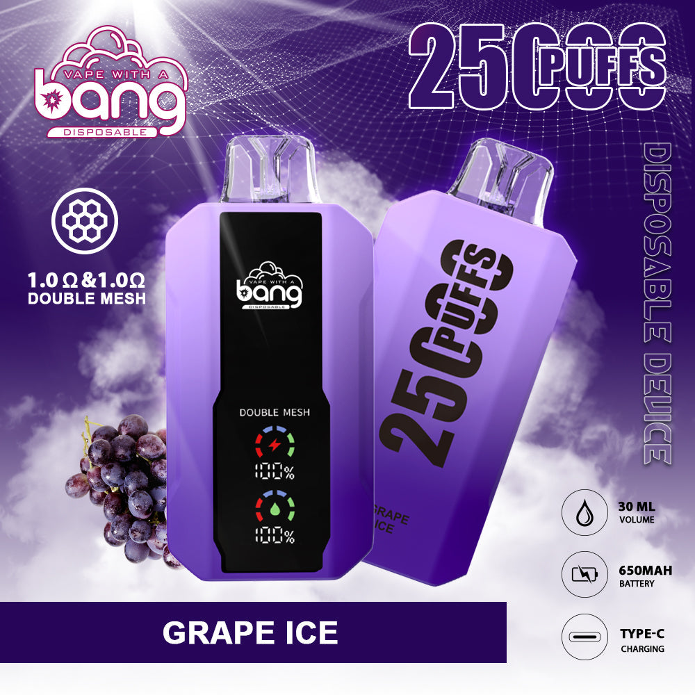 Bang 25000 Puffs Smart Full Screen Turn Ice Wholesale Disposable Vape E Cigarette Puff 25k  Prefilled Pod-850mAh Battery. 30ml E-liquid. Multiple Nicotine 16 Flavors